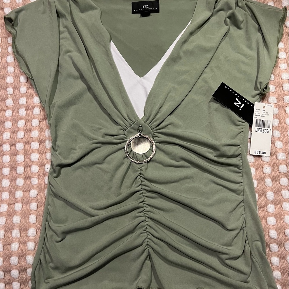 Iz Byer~ Light Green Cap Sleeve Ruched Blouse